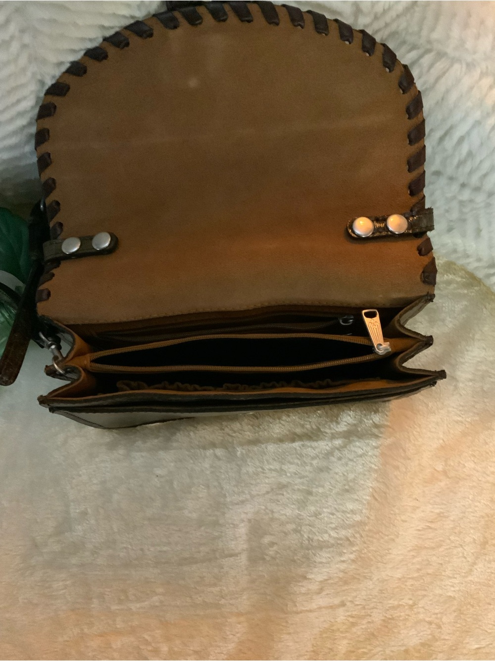 Patricia Nash Handcrafted Tooled Leather Crossbody/Bag in Brown and Turquoise - Picture 2 of 9